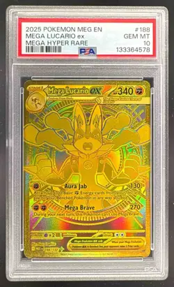 4578 Mega Lucario ex 2025 Pokemon Mega Evolution #188 Hyper Rare PSA 10 - Image 1