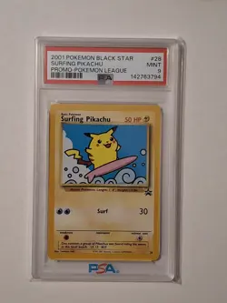Pokemon League Black Star Promo #28 Surfing Pikachu PSA 9 Vintage D5 - Image 1