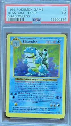 1999 POKEMON BASE SET SHADOWLESS #2 BLASTOISE-HOLO PSA 5 - Image 1