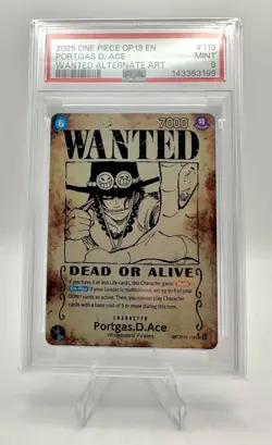 2025 One Piece OP13 Portgas D. Ace WANTED Alternate Art #OP13-119 PSA 9 - Image 1