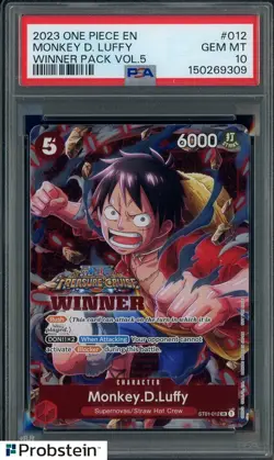 #1 2023 One Piece EN Winner Pack Vol.5 #012 Monkey D. Luffy PSA 10 GEM MINT - Image 1