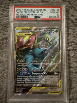 PSA 10 Celebi & Venusaur GX BLACK STAR PROMO TAG TEAM SM167 POKEMON CARD FAST SH - Image 1