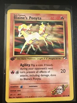 Pokemon TCG Blaine's Ponyta 1st Edition Card 63/132 Gym Heroes 2000 - Image 1