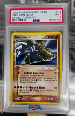 Pokemon Groudon Gold Star EX Delta Species Holo #111 PSA 9 Mint 2005 x2 swirl - Image 1