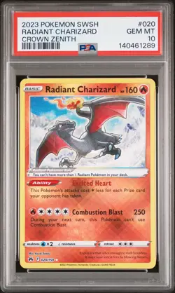 2023 Pokemon Crown Zenith Radiant Charizard #020 GEM MT PSA 10 - Image 1