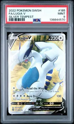 2022 POKEMON LUGIA V SWORD & SHIELD SWSH SILVER TEMPEST #185 FULL ART FA PSA 9 - Image 1