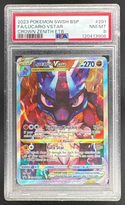 3906 Lucario VSTAR 2023 Pokemon Sword Shield BSP #SWSH291 Crown Zenith ETB PSA 8 - Image 1