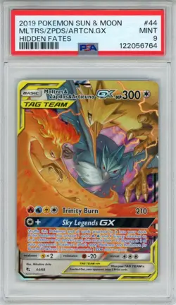 2019 Pokemon Sun&Moon Hidden Fates Moltres & Zapdos & Articuno GX #44 PSA 9 - Image 1