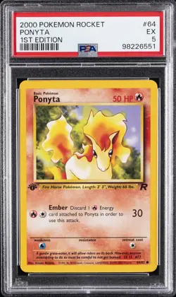 2000 POKEMON ROCKET 1ST ED #64 PONYTA PSA 5 - Image 1