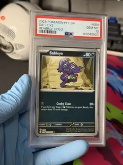 2025 Pokemon Pfl- EN Sableye Reverse Holo 059/094 PSA 10 Gem Mint POP 4! - Image 1