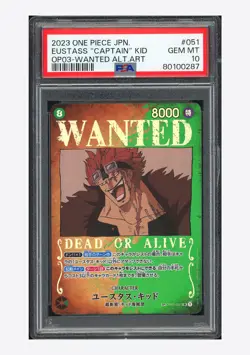 One Piece PSA 10 Eustass "Captain" Kid SP Wanted Alt Art 2023 OP01-051 OP03 JPN - Image 1