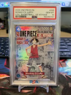2026 ONE PIECE PROMOS COLLEGE BASKETBALL : US VOYAGE MONKEY D. LUFFY PSA 10 - Image 1