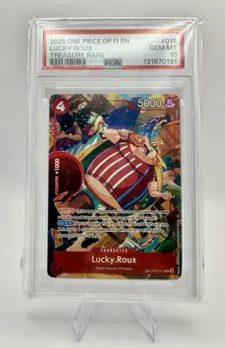 2025 ONE PIECE OP11-A FIST OF DIVINE SPEED TREASURE RARE #015 LUCKY ROUX PSA 10 - Image 1