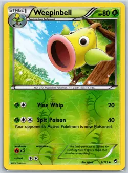 Weepinbell Reverse Holo XY - Furious Fists 2/111 LP Pokemon Card - Image 1