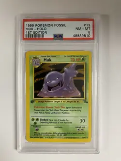 Pokemon Card 1st Edition Muk Holo Rare PSA 8 NM-Mint, Fossil Set 13/62 WOTC 1999 - Image 1