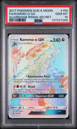 Pokemon Kommo-o GX 159/145 Secret Rare Card Sun & Moon Guardians Rising PSA 10 - Image 1