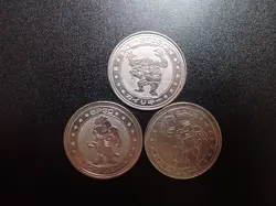 Pokemon Card Meiji Promo Battle Coin Silver x3 Machamp Evolutions #6218 PLAY - Image 1