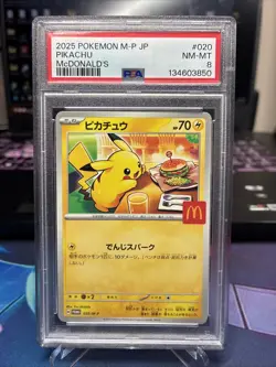 PSA 8 Pikachu 020/M-P McDonald's Happy Set Promo Pokemon Card Japan 2025 - Image 1