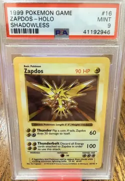 Zapdos 1999 16/102 PSA 9 Pokemon Shadowless Base Set Holo Low Pop - Image 1