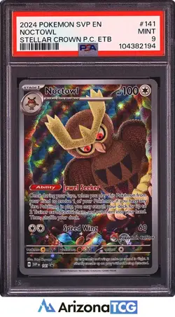 Pokemon 2024 Noctowl 141 Pokemon Center Stamp ETB Promo Stellar Crown PSA 9 - Image 1