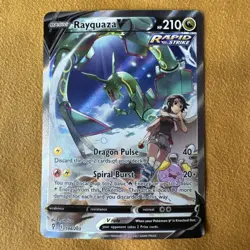 Pokemon TCG Rayquaza v Evolving Skies Holo Ultra Rare Card 194/203 Near Mint - Image 1
