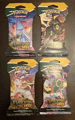 Pokemon Evolving Skies New Sealed Sleeved Blister Booster x4 Packs Full Art Set - Image 1