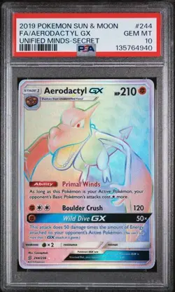 POKEMON UNIFIED MINDS AERODACTYL GX 244/236 PSA 10 - Image 1