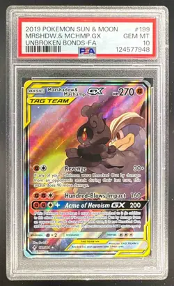 Marshadow & Machamp GX 2019 Pokemon Sun Moon Unbroken Bonds #199 PSA 10 - Image 1