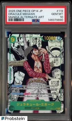 2025 One Piece OP14 Japanese #119 Dracule Mihawak Manga Alternate Art PSA 10 - Image 1