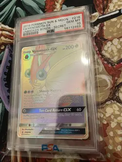 Pokemon TCG Venomoth GX Holo Secret Rare Card Unbroken Bonds 216/214 PSA 10 - Image 1
