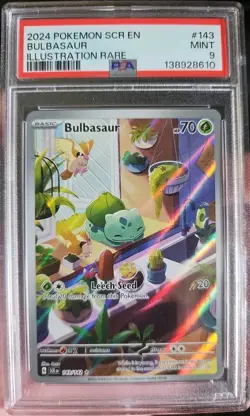 Pokemon TCG Bulbasaur Stellar Crown Illustration Rare Holo Card 143/142 PSA 9 - Image 1