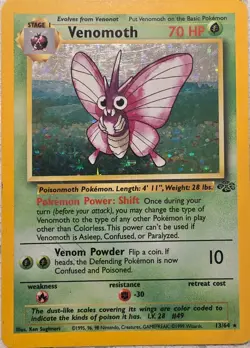 Pokemon Venomoth Jungle Holo Rare 13/64 1999 Stage 1 70 HP Card - Image 1