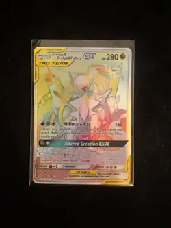 Pokemon TCG Cosmic Eclipse Arceus & Dialga & Palkia GX Rainbow Rare Card 258/236 - Image 1