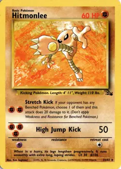 Pokemon Hitmonlee Fossil Unlimited 22/62 Rare Light Play LP Card Scan Vintage - Image 1