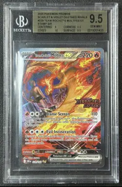 TEAM ROCKET'S MOLTRES EX 229 BGS 9.5 2025 POKEMON DESTINED RIVALS STAMPED TCG - Image 1