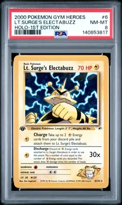 2000 Pokemon 1st Edition Gym Heroes Lt. Surge's Electabuzz 6/132 #6 Holo PSA 8 - Image 1