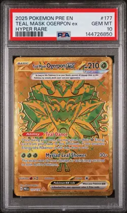 Pokemon TCG Teal Mask Ogerpon EX Prismatic Evolutions 177/131 Hyper Rare Gold - Image 1