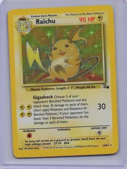 Raichu 14/62 Holo Rare Fossil Pokemon Unlimited Holo Heavily Played - Image 1