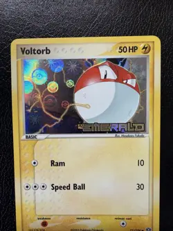 2005 Pokemon TCG Voltorb 71/106 Ex Emerald Reverse Holo Stamped HP - Image 2