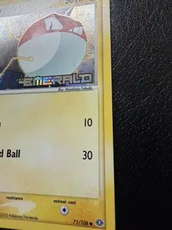 2005 Pokemon TCG Voltorb 71/106 Ex Emerald Reverse Holo Stamped HP - Image 3