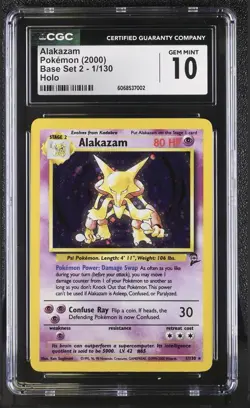 CGC 10 GEM MINT Alakazam 2000 Base Set 2 1/130 Holo SWIRL Pokemon Card - Image 1