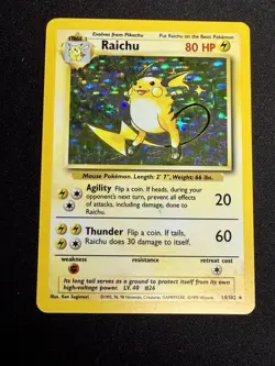 Pokemon Raichu Base Set Holo Rare 80 HP 14/102 English 1999 Wizards Card - Image 1