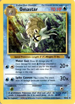 Pokemon Omastar Fossil Unlimited 40/62 Uncommon Light Play LP Card Scan Vintage! - Image 1