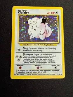 Pokemon Clefairy Base Set Holo Rare 40 HP 5/102 English 1999 Wizards Card - Image 1