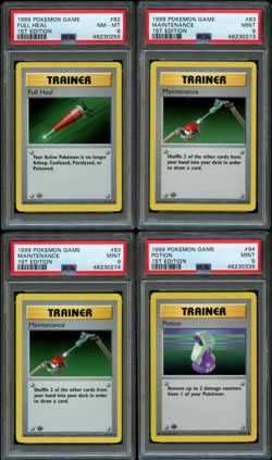 PSA 1st Edition Base Shadowless Pokemon Cards Lot of 4 trainers PSA 8 & 9 Mint - Image 1