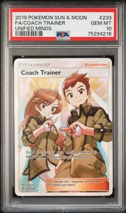 2019 Pokemon Sun & Moon Unified Minds Coach Trainer Full Art #233 PSA 10 - Image 1