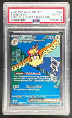 1684 Pidgeot ex 2023 Pokemon SV Obsidian Flames OBF EN #225 Special Rare PSA 8 - Image 1