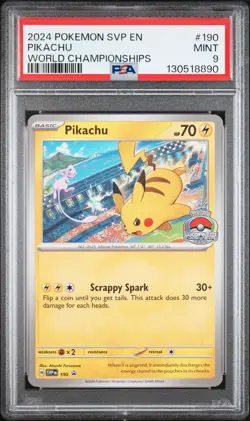 2024 POKEMON SVP EN-SV BLACK STAR PROMO WORLD CHAMPIONSHIPS #190 PIKACHU PSA 9 - Image 1