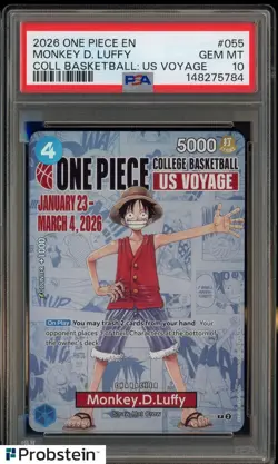 2026 One Piece EN College Basketball US Voyage #055 Monkey D Luffy PSA 10 - Image 1