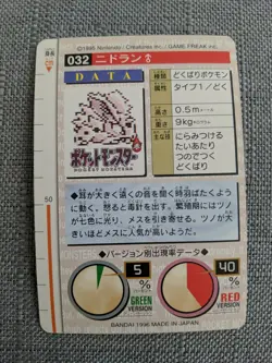 Nidoran 032 Pokemon Card Carddass 1996 GREEN Very Rare BANDAI Japanese F/S - Image 2